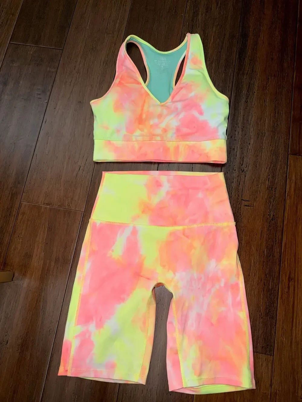 Zenana Athletic Neon Tie-Dye Activewear Set Small